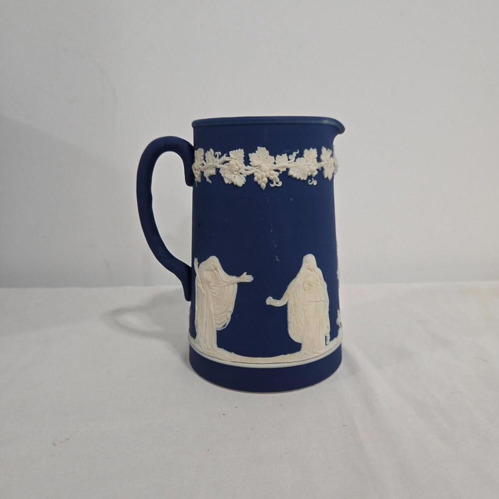 Blue And White Pitcher Adams Jasperware Jug Victorian Antique 1800s